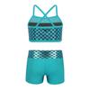 YOOJIA 2PCS Kids Girls Athletic Dance Outfits Shiny Sequins Ballet Dancewear Cami Training Bra Top with Gymnastic Shorts Lake Blue 9-10 view 2