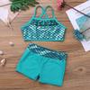 YOOJIA 2PCS Kids Girls Athletic Dance Outfits Shiny Sequins Ballet Dancewear Cami Training Bra Top with Gymnastic Shorts Lake Blue 9-10 view 3