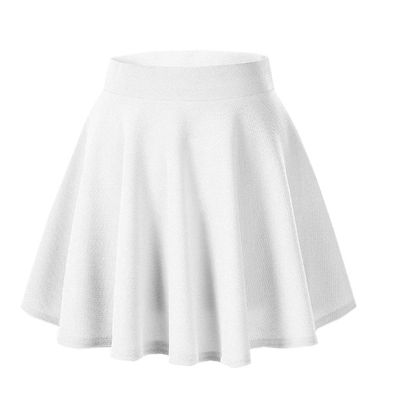Afibi Casual Mini Stretch Waist Flared Plain Pleated Skater Skirt (XX-Large, White)