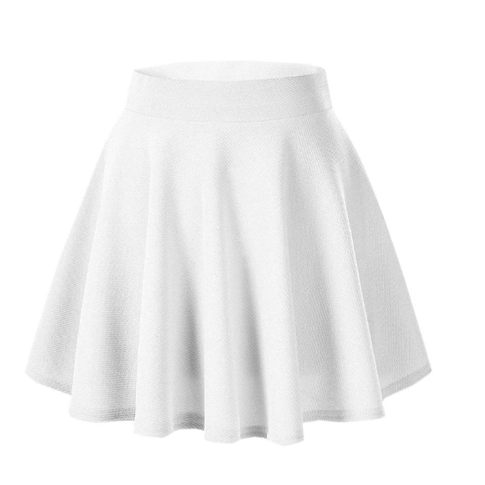 Afibi Casual Mini Stretch Waist Flared Plain Pleated Skater Skirt (XX-Large, White)