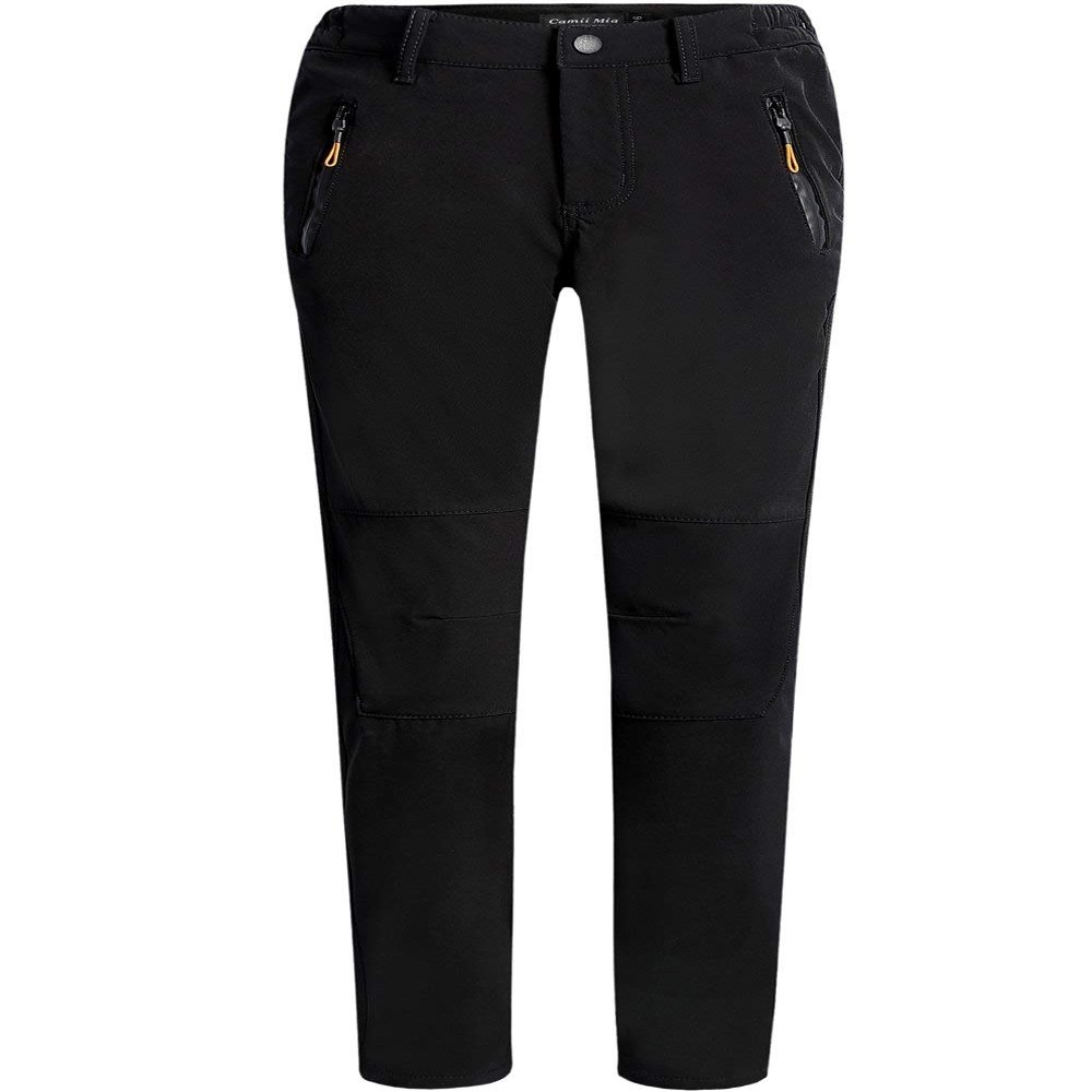 Camii Mia Women's Winter Warm Outdoor Slim Windproof Waterproof Ski Snow Fleece Hiking Pants (38W x 30L, Dark Black)