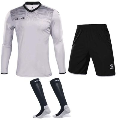 KELME Soccer Goalkeeper Jersey Uniform Kit - Mens Padded Football Goalie Jersey - Padded Shirt, Shorts and Socks Kids and Adult Sizes (Kids 14, Gray)