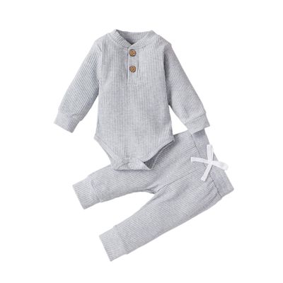 Ledy Champswiin Winter Newborn Baby Boy Girl Clothes Set Ribbed Outfits Unisex Infant Solid Long Sleeve Tops Pants 2PCS