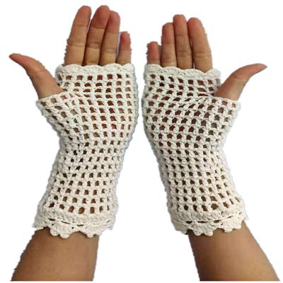 tinacrochetstudio? Crochet Fingerless Gloves Custom Elbow Length Mitness (Ivory)