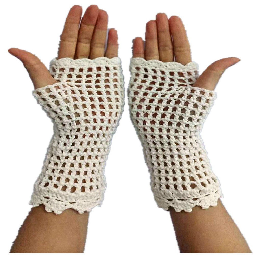 tinacrochetstudio? Crochet Fingerless Gloves Custom Elbow Length Mitness (Ivory)