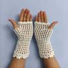 tinacrochetstudio? Crochet Fingerless Gloves Custom Elbow Length Mitness (Ivory) view 2