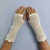 tinacrochetstudio? Crochet Fingerless Gloves Custom Elbow Length Mitness (Ivory) view 3
