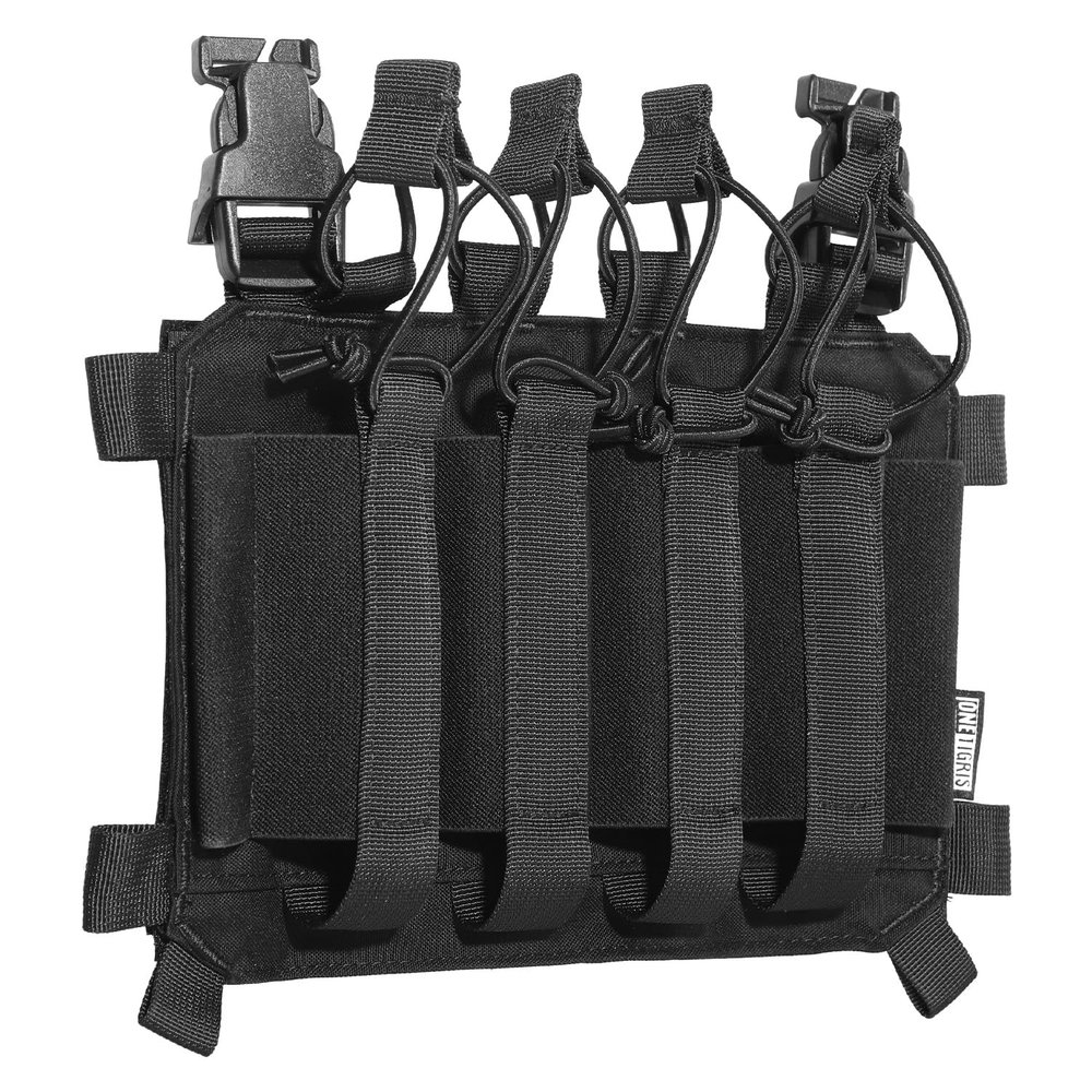 OneTigris SMG Magazine Pouch with Hook Backing Tactical Placard for MP5 MP7 Magazines with Elastic Retention Straps Black