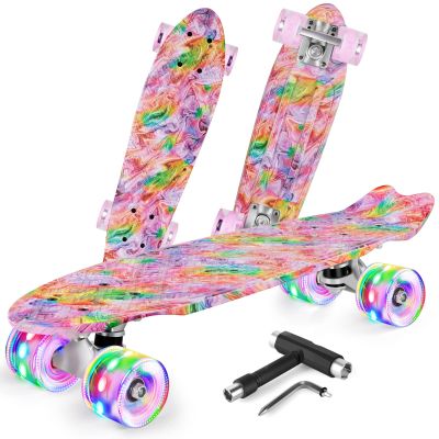 BELEEV 22 inch Skateboards for Kids, Cruiser Skateboard for Beginners Girls Boys Teens Adults, Mini Skateboards Classic Complete Skate Board with Skate T-Tool, Max Load 220 LBS (Pink)