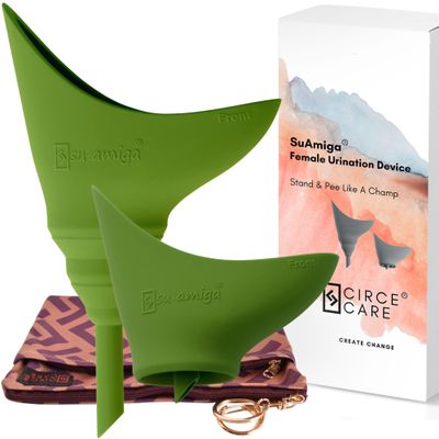 CIRCE CARE SuAmiga Female Urination Device Collapsible Female Urinal with Waterproof Bag; Portable Reusable Urinal for Women to Pee Standing Up; Women Pee Funnel for Travel, Camping, Hiking, Outdoor