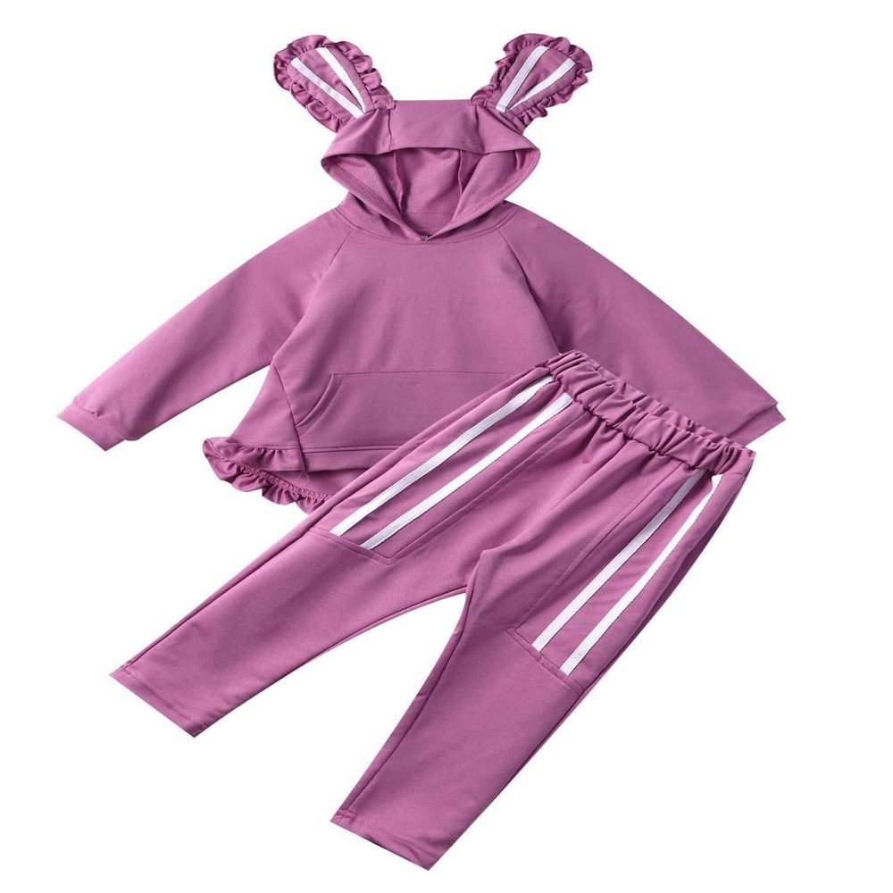 Huimingda Toddler Kids Girls Two-Piece Hooded Tracksuit Sweatshirt Top with Sweatpants Hoodie Outfit Active Set Purple 13-14