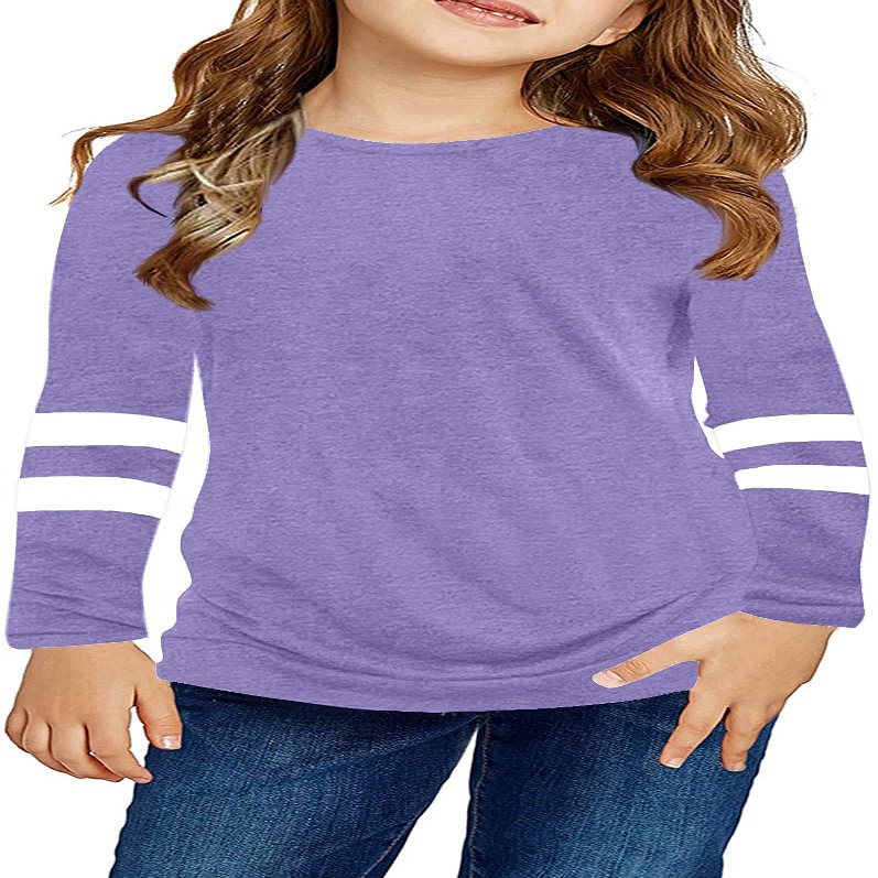 Ebifin Girls Casual Short/Long Sleeve T Shirts Kids Loose Soft Striped Color Block Tunic Tops, Tees Blouses Size 4-15 Years C-Purple