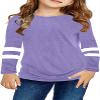 Ebifin Girls Casual Short/Long Sleeve T Shirts Kids Loose Soft Striped Color Block Tunic Tops, Tees Blouses Size 4-15 Years C-Purple view 1