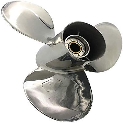 Yoofosun 35/45/50HP Polished RH 13 Tooth SS Prop Stainless Steel Propeller for Tohatsu Outboard Motor with Rubber Hub 11.1x14