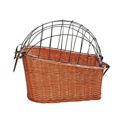 The description Our wicker basket has maximum durability Due to its rear mount design we provide 18inch high basket cage to keep your pets safe. And the basket is suitable for dogs market items picnics which is a great gift for that bike and dog love