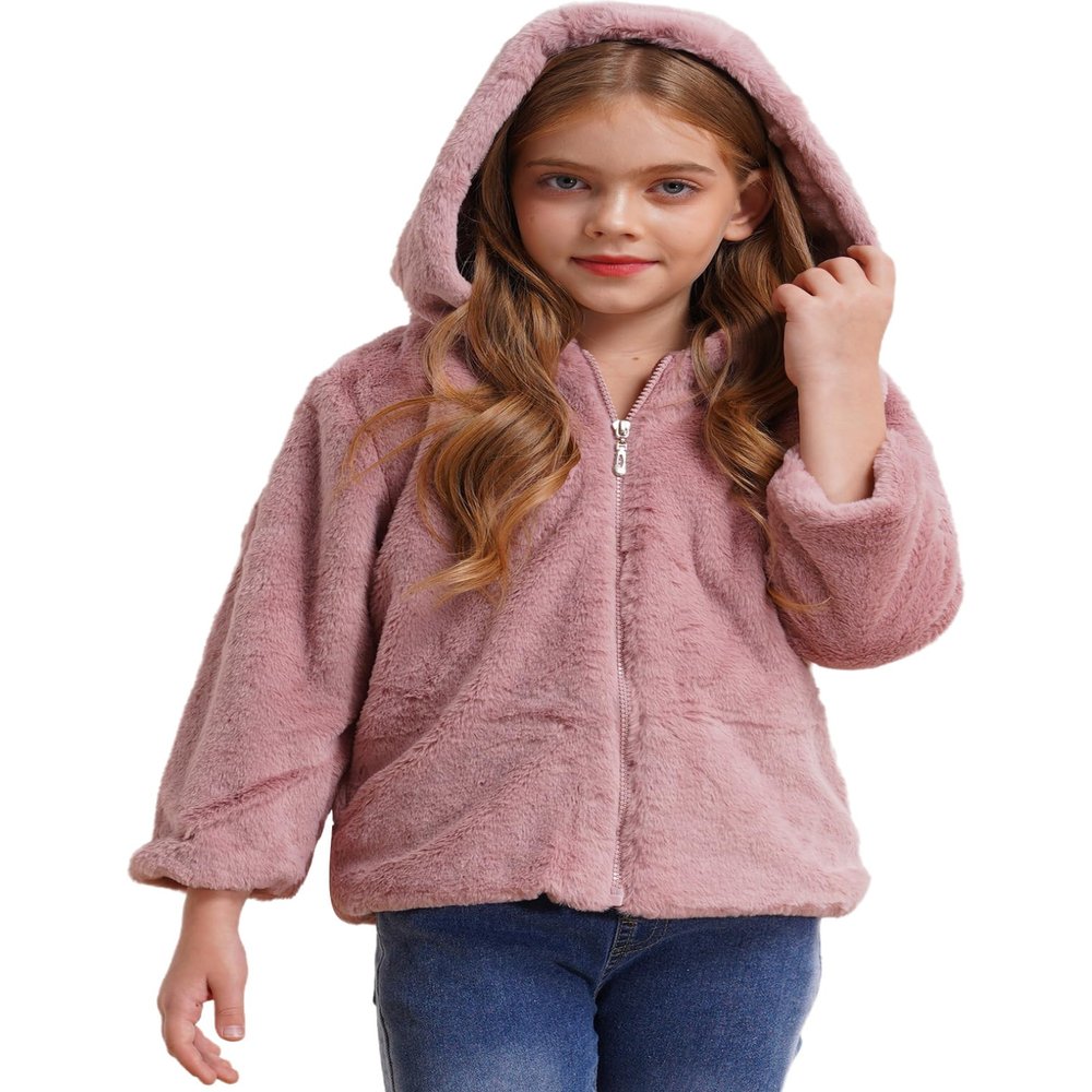 Freebily Children Girls Winter Hooded Coats Faux Fur Fleece Jacket Long Sleeve Cartoon Owl Warm Cardigan Overcoat Pink 12 Years