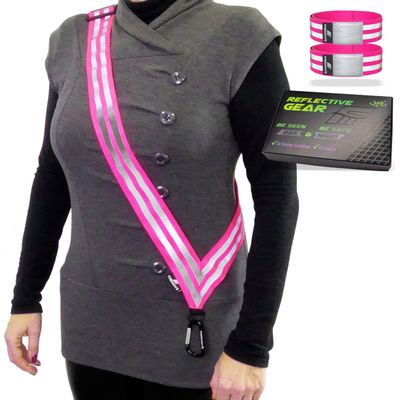 FREEMOVE Reflective SASH with 2 Reflective Arm Bands/Reflective Wristbands > Ultralight & Practical > Reflective Vest Gear for Your Visibility at Day & Night >for Dog Walking >for Women, Men, Kids