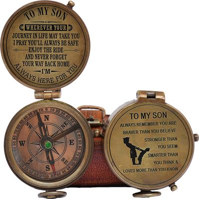 Engraved Brass Compass Gift to My Son/to Our Son/Nautical Gift for Son from Dad/Gift to Son from Mom A Perfect and Unique Gift with Leather Case (to My Son)