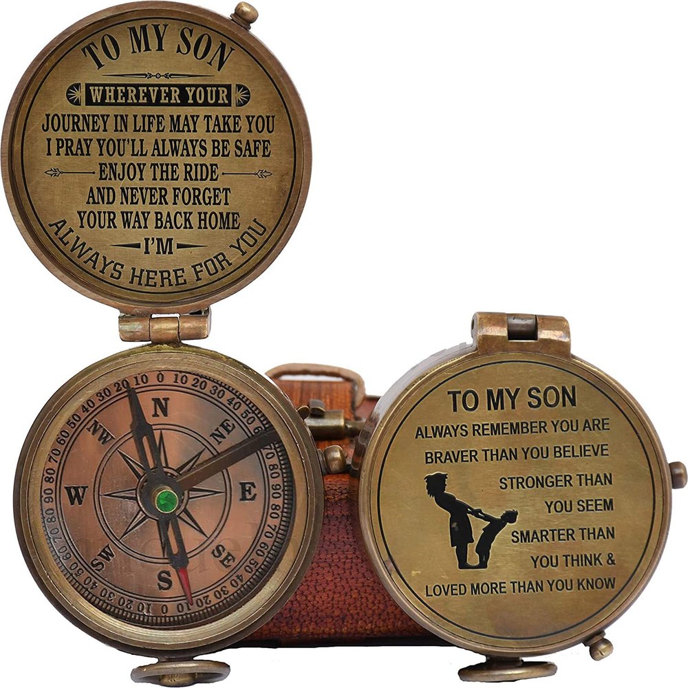 Engraved Brass Compass Gift to My Son/to Our Son/Nautical Gift for Son from Dad/Gift to Son from Mom A Perfect and Unique Gift with Leather Case (to My Son)