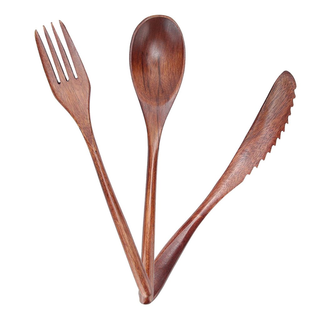 3 Set Wooden Flatware Set, 3-Piece/Set Cutlery Set Tableware Utensils Set with Wooden Fork Spoon Knife for Home Restaurant Travel