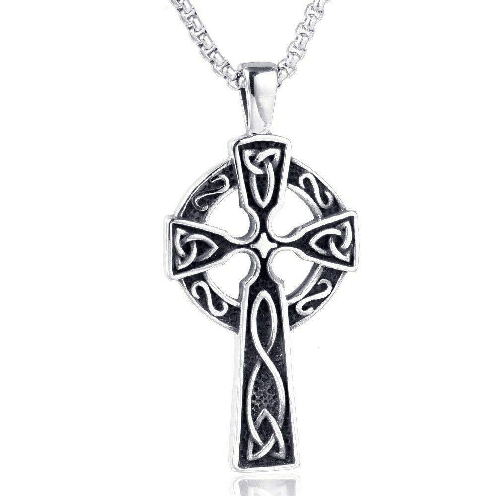 Best Dealz Stainless Steel Irish Celtic Knot Cross Pendant Necklace Men Women with 25" Chain