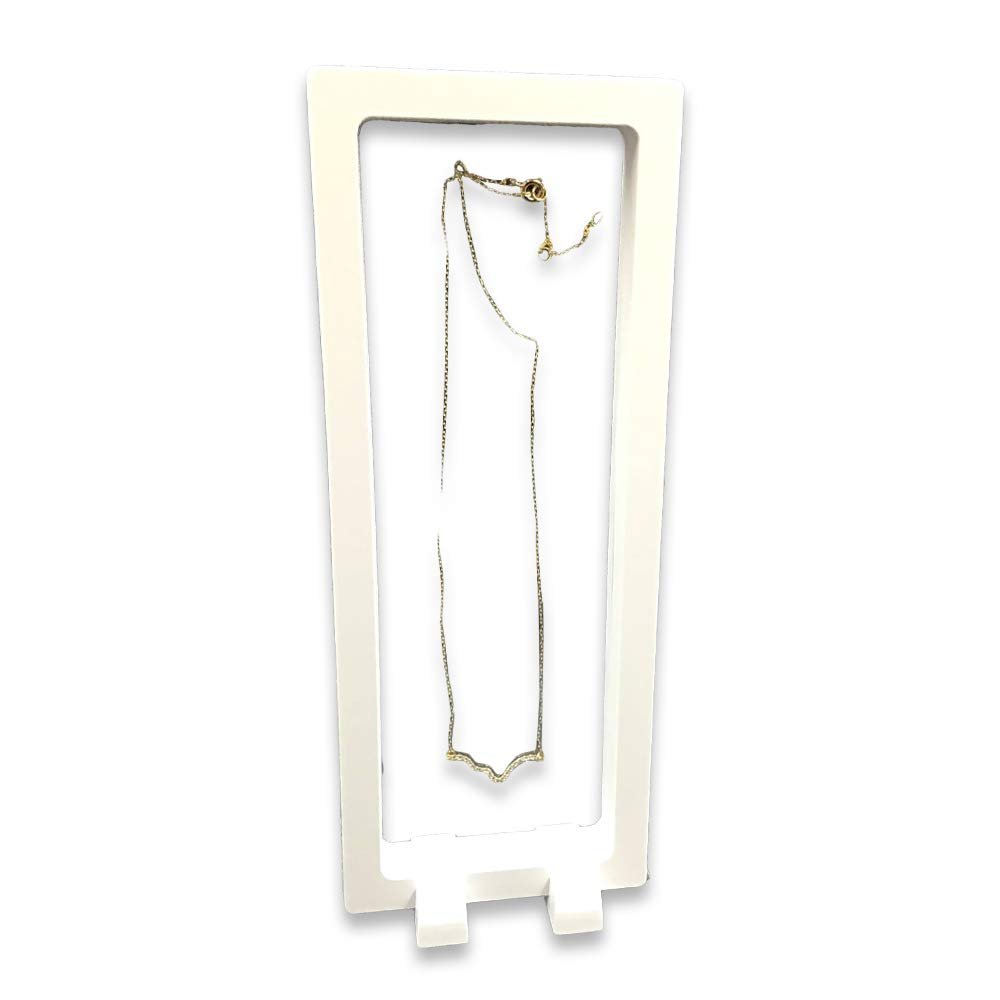 1 Qty - Ethereal-White 9" x 3.5" Rectangle 3D Suspension Jewelry Display Box - Freestanding - w/ 2-piece Packer Box included