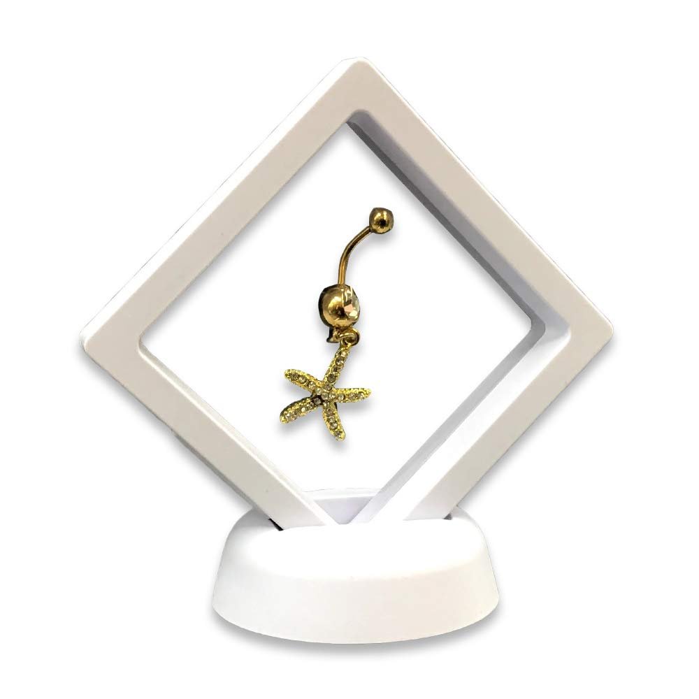 1 Qty - Ethereal-White 2.5" Polygon 3D Suspension Jewelry Display Box - Freestanding - w/ 2-piece Packer Box included