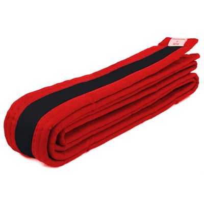 AAMA Color Belts with Black Stripe for Martial Arts - Taekwondo Karate Judo - Red w/Black Size 7