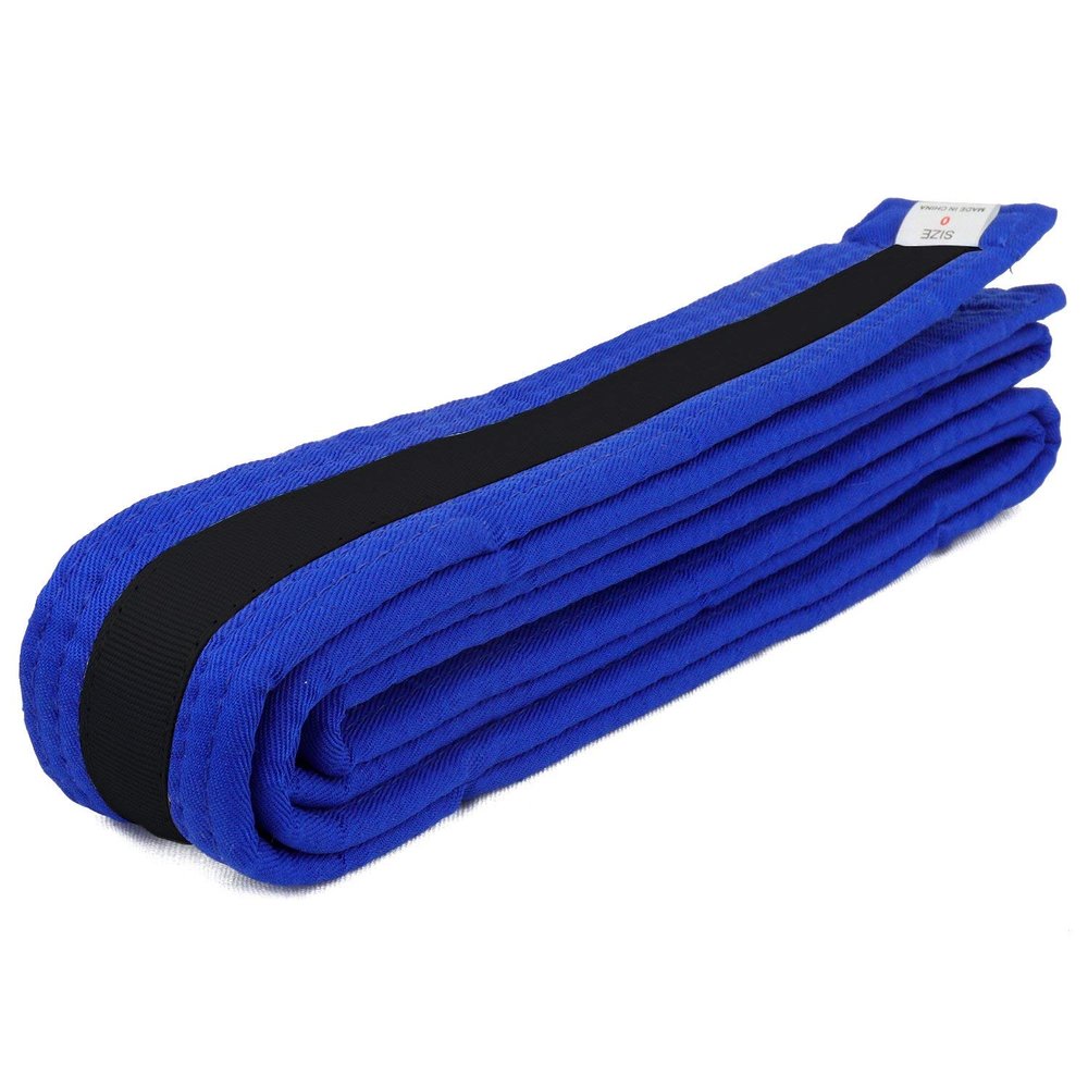 AAMA Color Belts with Black Stripe for Martial Arts - Taekwondo Karate Judo - Blue w/Black Size 3