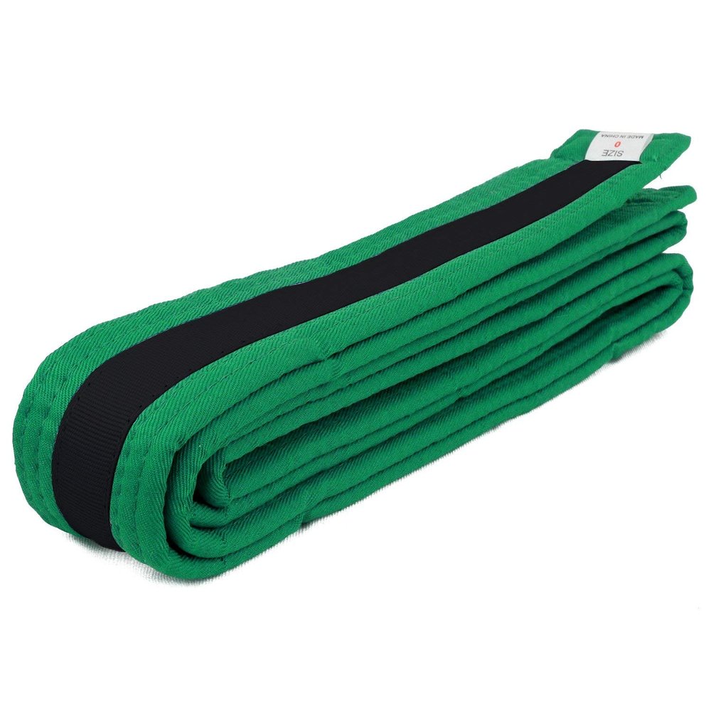 AAMA Color Belts with Black Stripe for Martial Arts - Taekwondo Karate Judo - Green w/Black Size 7
