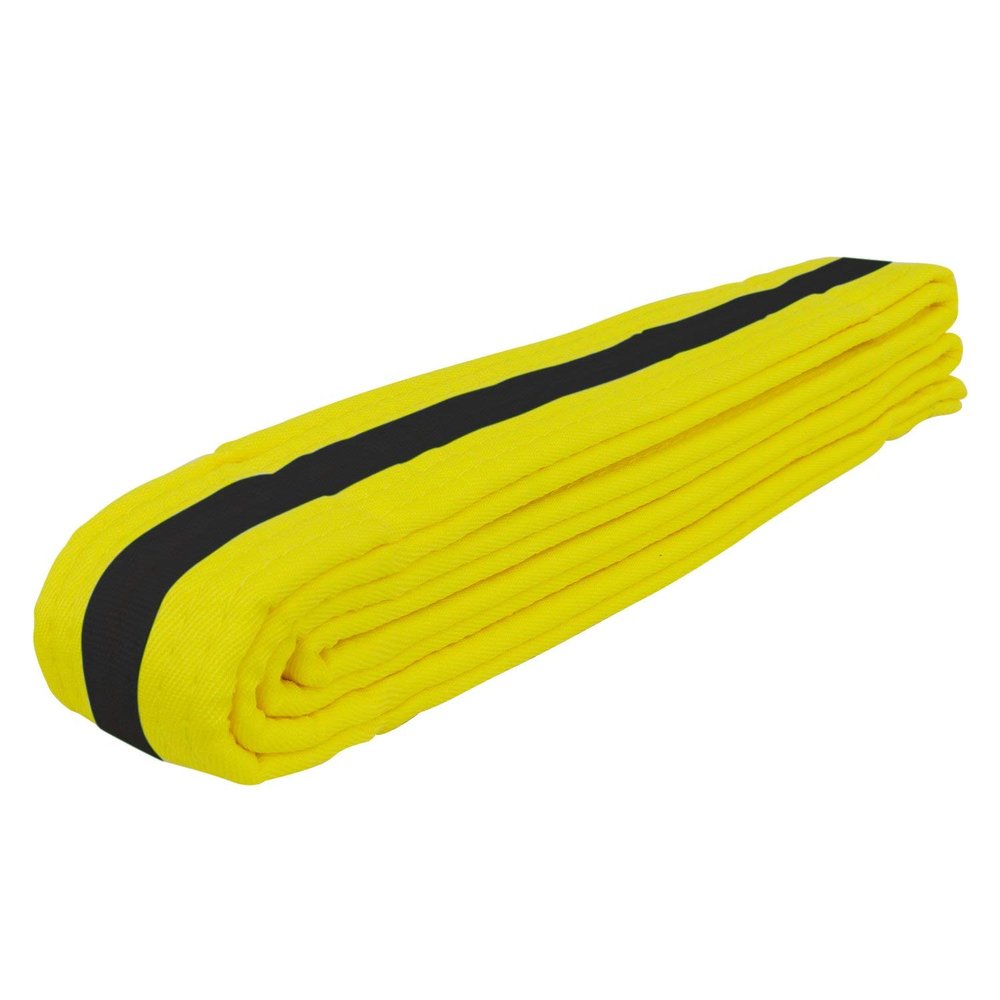 AAMA Color Belts with Black Stripe for Martial Arts - Taekwondo Karate Judo - Yellow w/Black Size 7