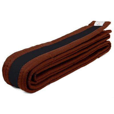 AAMA Color Belts with Black Stripe for Martial Arts - Taekwondo Karate Judo - Brown w/Black Size 1