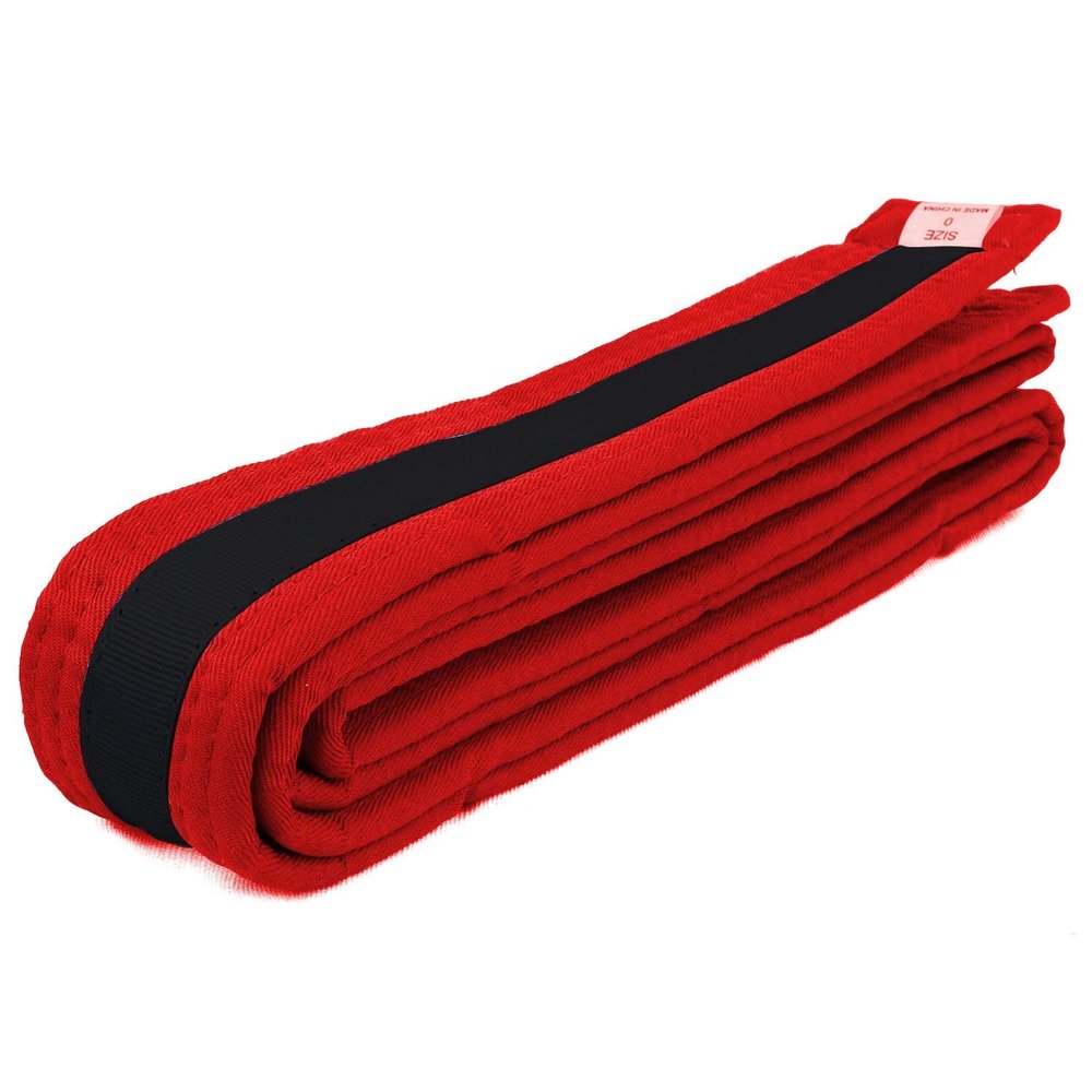AAMA Color Belts with Black Stripe for Martial Arts - Taekwondo Karate Judo - Red w/Black Size 8