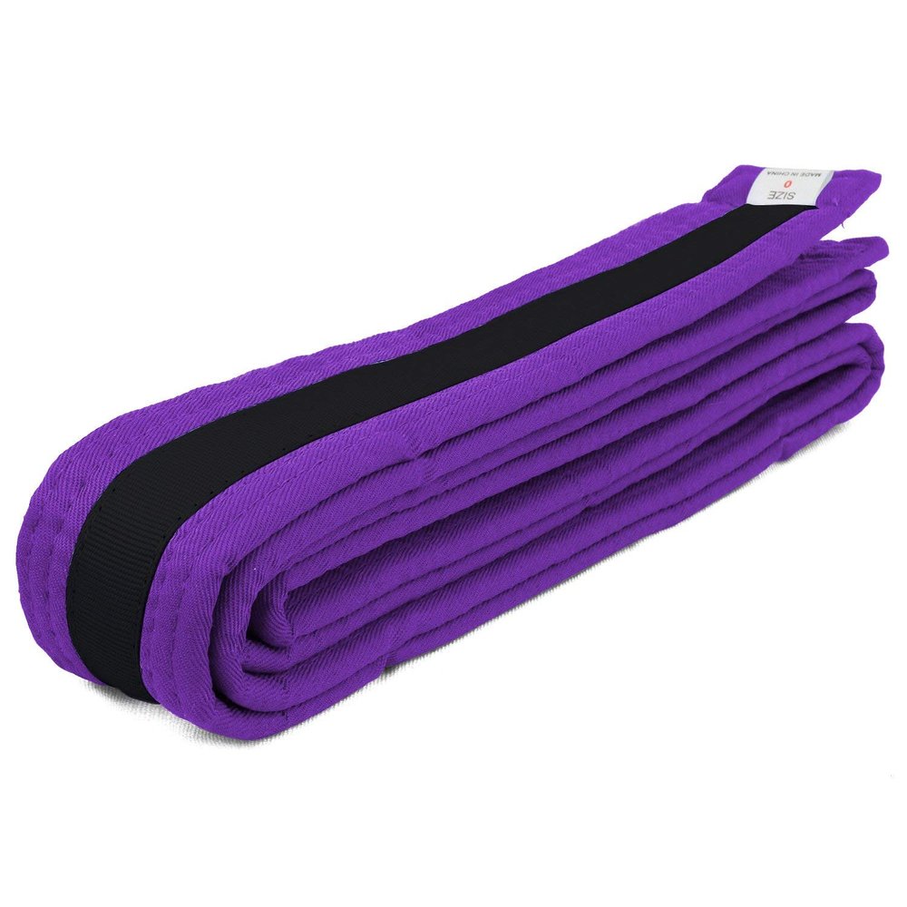 AAMA Color Belts with Black Stripe for Martial Arts - Taekwondo Karate Judo - Purple w/Black Size 8