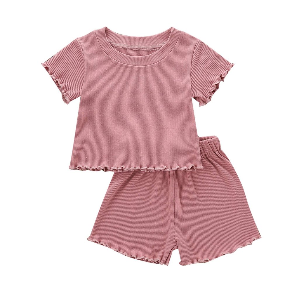 Dimoybabe 3t Girl Clothes Toddler Girl Summer Outfits Clothes Set Ruffle Ribbed Short Sleeves T-Shirt Tops Shorts Comfy Outfits (Pink Ruffle, 3-4T)