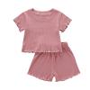 Dimoybabe 3t Girl Clothes Toddler Girl Summer Outfits Clothes Set Ruffle Ribbed Short Sleeves T-Shirt Tops Shorts Comfy Outfits (Pink Ruffle, 3-4T) view 1
