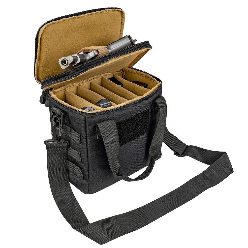 ProCase Tactical Gun Range Bag, Deluxe Padded Pistol Handguns Magazine Ammo Gear Accessories Pouch Duffle Bags with Adjustable Dividers for Hunting Shooting Range Sport -Black