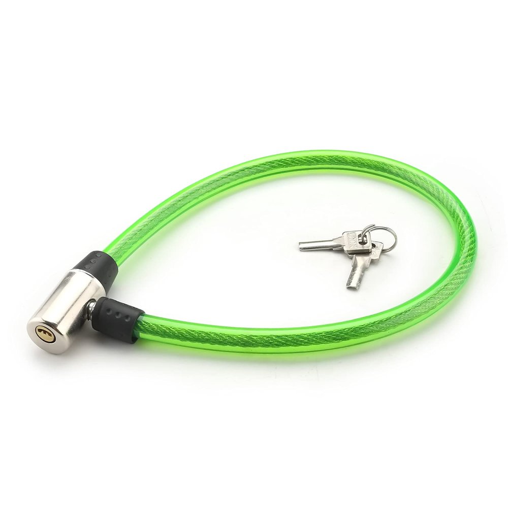 MroMax Bicycle Lock 24.4'' Length 0.5'' Thick Flexible Cable Metal Iron Sturdy for Door Home Car Bike Shop Office Motorbike with 2 Keys Green 1Pcs