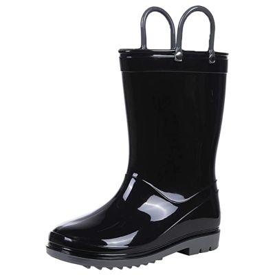 Colorxy Kids Rain Boots for Boys Waterproof Toddler Rain Boots with Easy-On Handles, Black Size Toddler 9