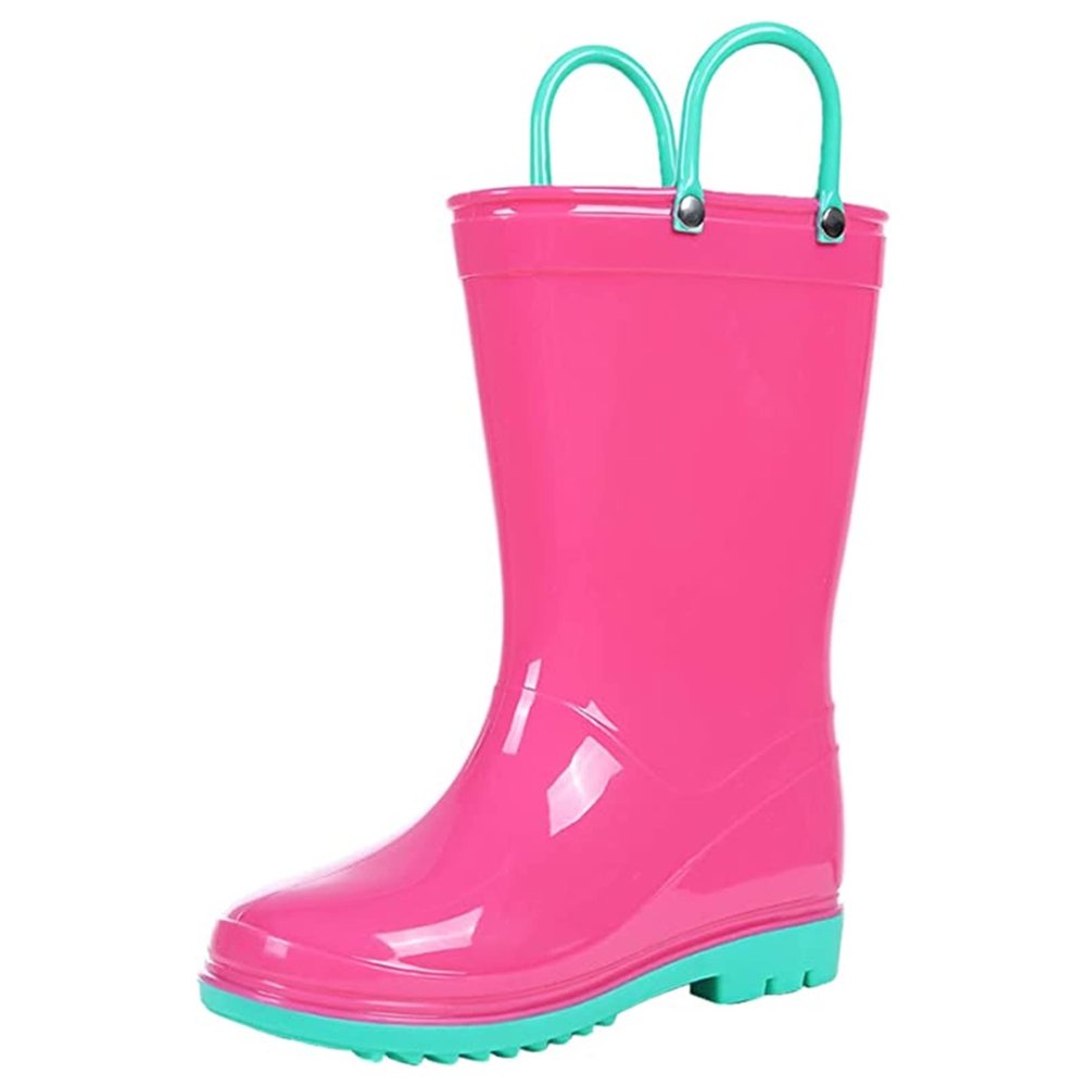 Colorxy Kids Rain Boots for Boys Waterproof Toddler Rain Boots with Easy-On Handles, Hot Pink Size Little Kid 13