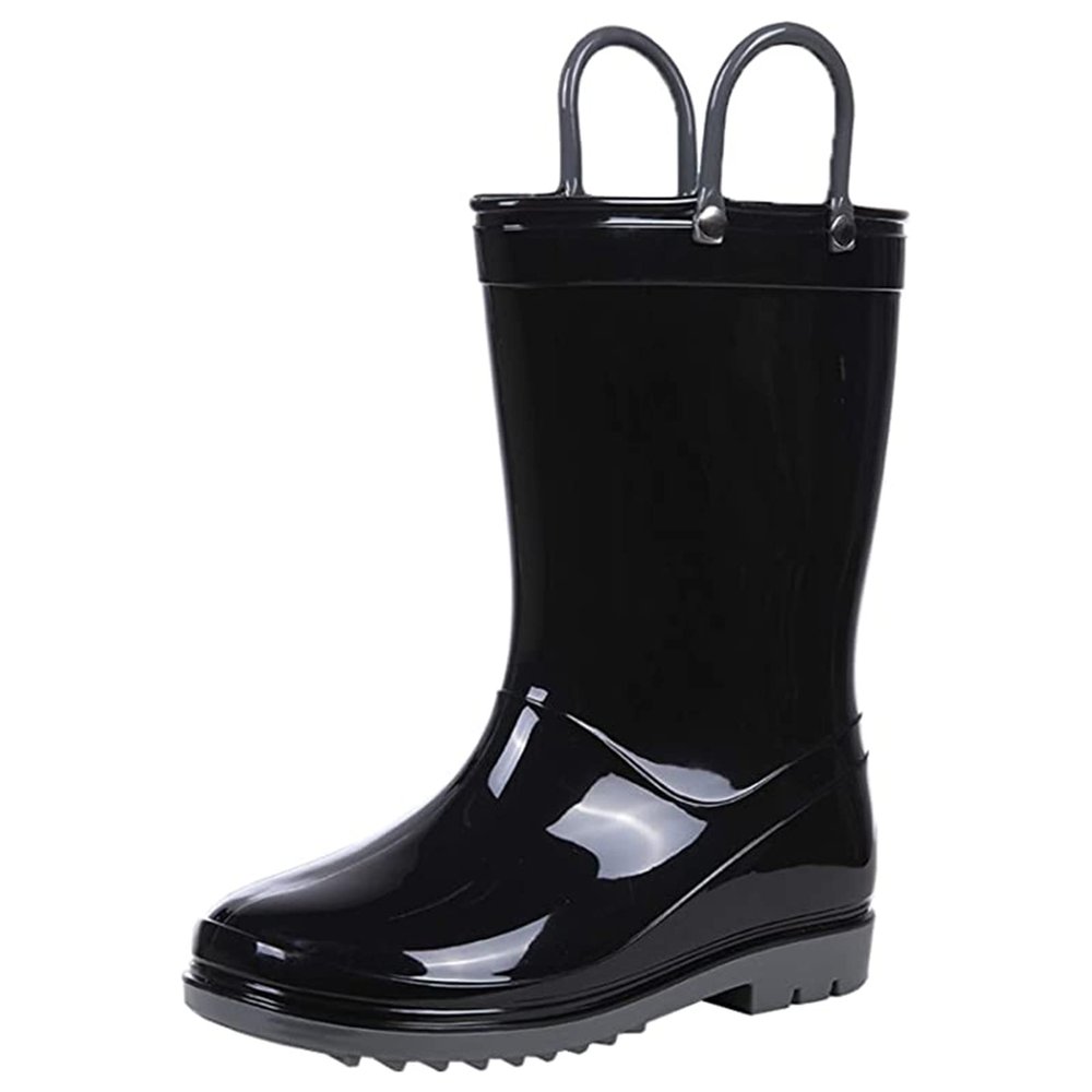 Colorxy Kids Rain Boots for Boys Waterproof Toddler Rain Boots with Easy-On Handles, Black Size Big Kid 2