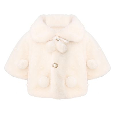 QinCiao Baby Girls Long Sleeve Faux Fur Cloak Princess Shawl Flower Girl Dress Coat Cadigan Bolero Shrug Jacket White #2 2-3