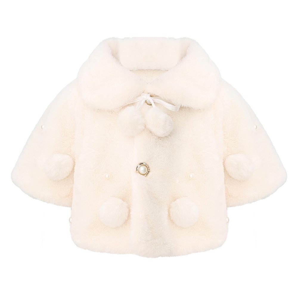 QinCiao Baby Girls Long Sleeve Faux Fur Cloak Princess Shawl Flower Girl Dress Coat Cadigan Bolero Shrug Jacket White #2 2-3