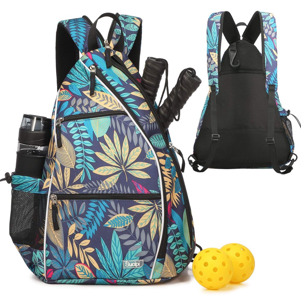 Sucipi Pickleball Bag - Men's -Women's Pickleball Backpack, Adjustable Sling Bag w/Fence Hook/Large Capacity/Safety Pocket-Purple Leaf