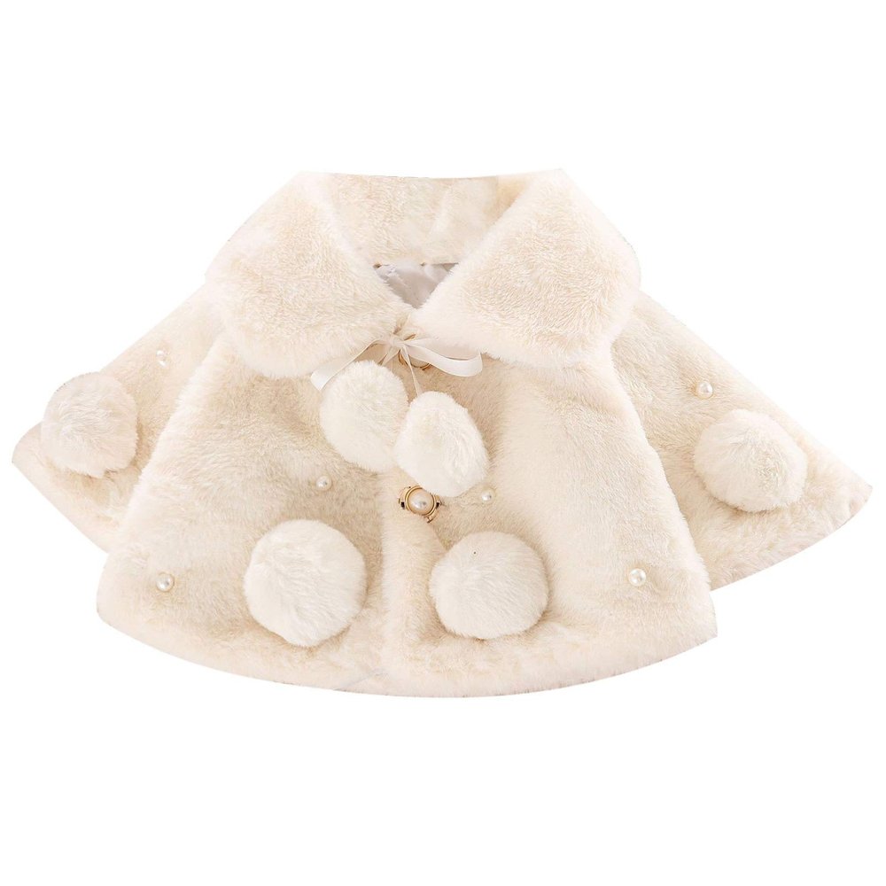 Alvivi Baby Flower Girl Faux Fur Cloak Coat Shawl Princess Dress Cover up Cadigan Bolero Shrug Jacket White #2 0-6 Months