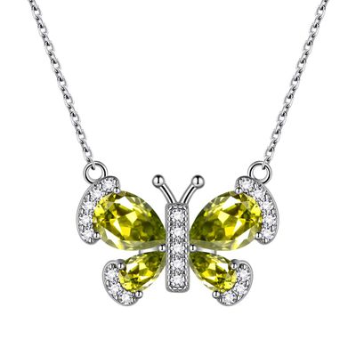 Aurora Tears Green Butterfly Necklace Women 925 Sterling Silver Animal Butterflies August Birthstone Peridot Pendant Crystal Wedding Birthday Jewelry DP0287A
