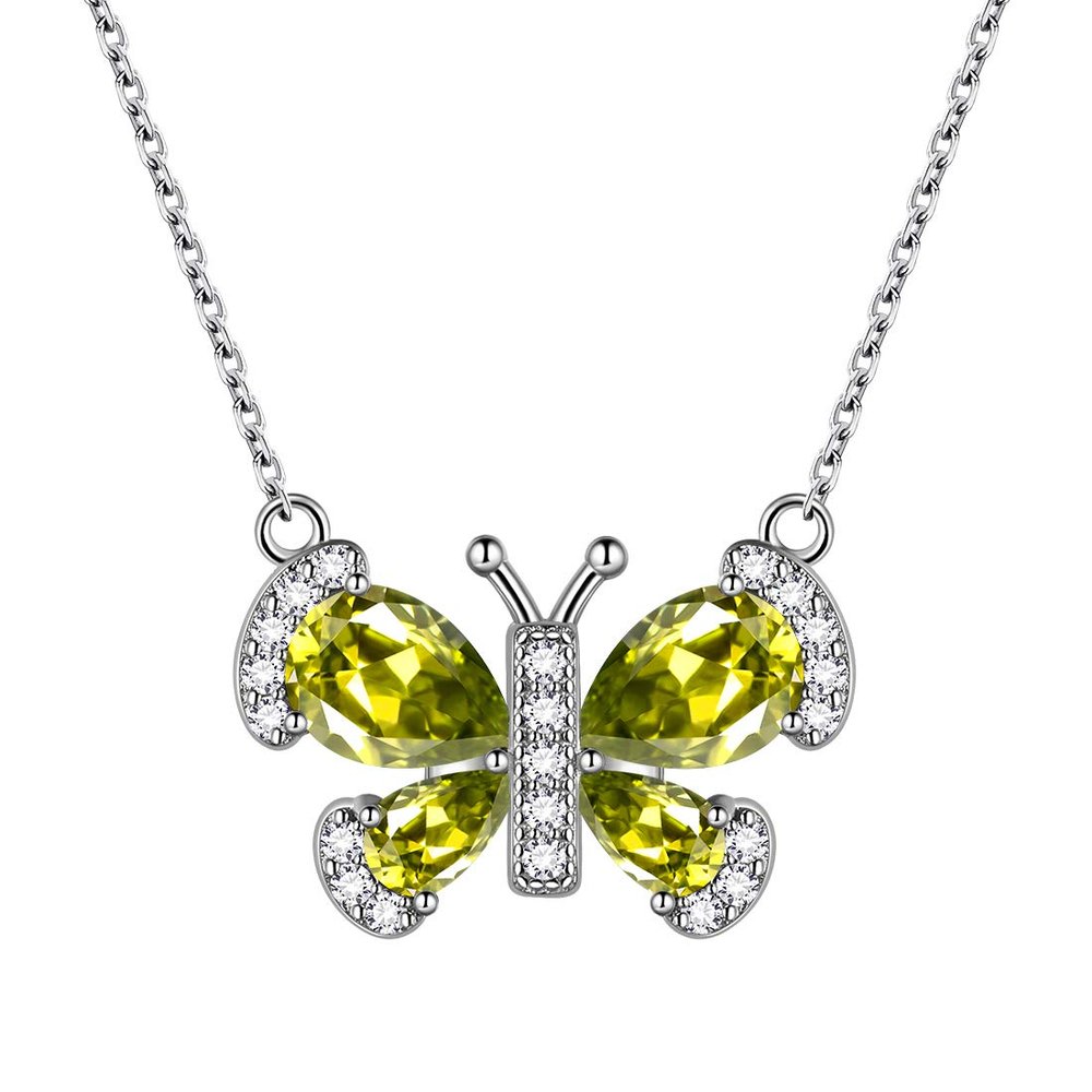 Aurora Tears Green Butterfly Necklace Women 925 Sterling Silver Animal Butterflies August Birthstone Peridot Pendant Crystal Wedding Birthday Jewelry DP0287A