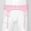 dPois Mens Sissy Lace Trimming Underwear Low Waist Sheer Bowknot Suspender Garter Belts Pink OneSize view 3