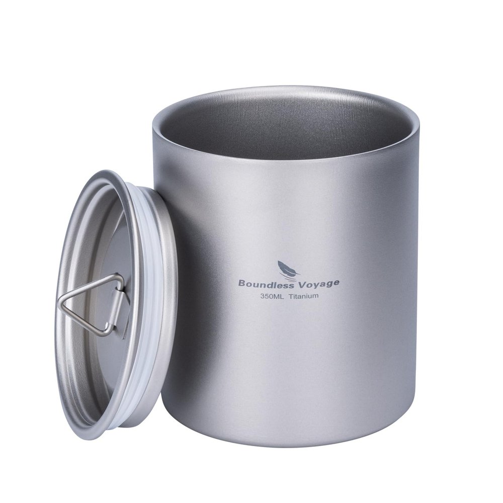 Boundless Voyage 350ml Camping Titanium Cup Double Wall Mug with Lid Ultralight Tea Coffee Mug for Outdoor Picnic Backpacking Hiking Travel Office Home use Ti3022D