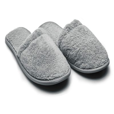Arus Mens Turkish Terry Cloth Cotton Slippers for Spa and Bath Grey, Large Wide